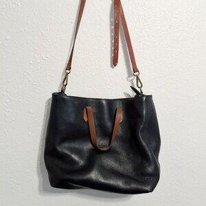 Madewell Brown and Black the Zip-Top Transport 100% Leather Carryall Bag